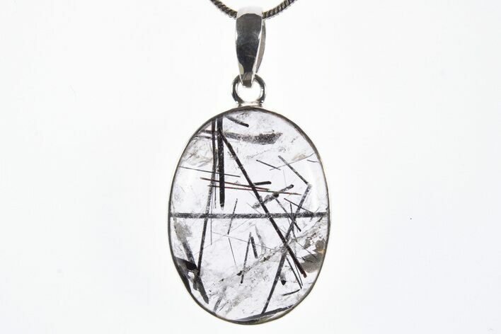Glassy Tourmalinated Quartz Pendant - Sterling Silver #339828
